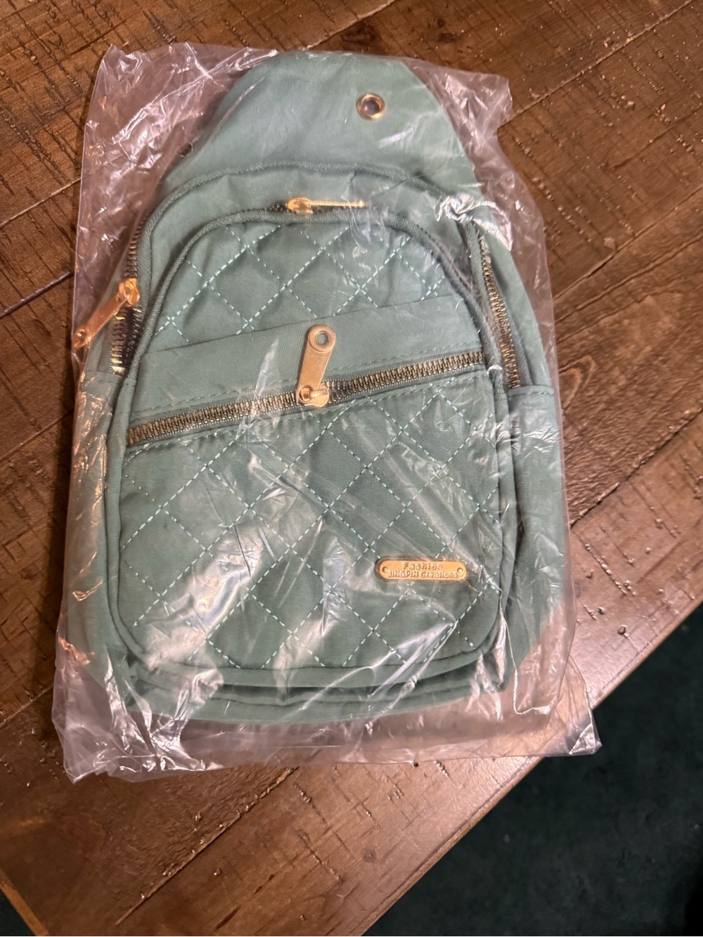 Quilted Mint Green Mini Backpack with Gold Hardware - Picture 2 of 2